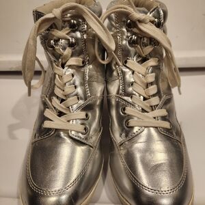 Silver Metallic Hidden Wedge Womens Fashion Sneaker